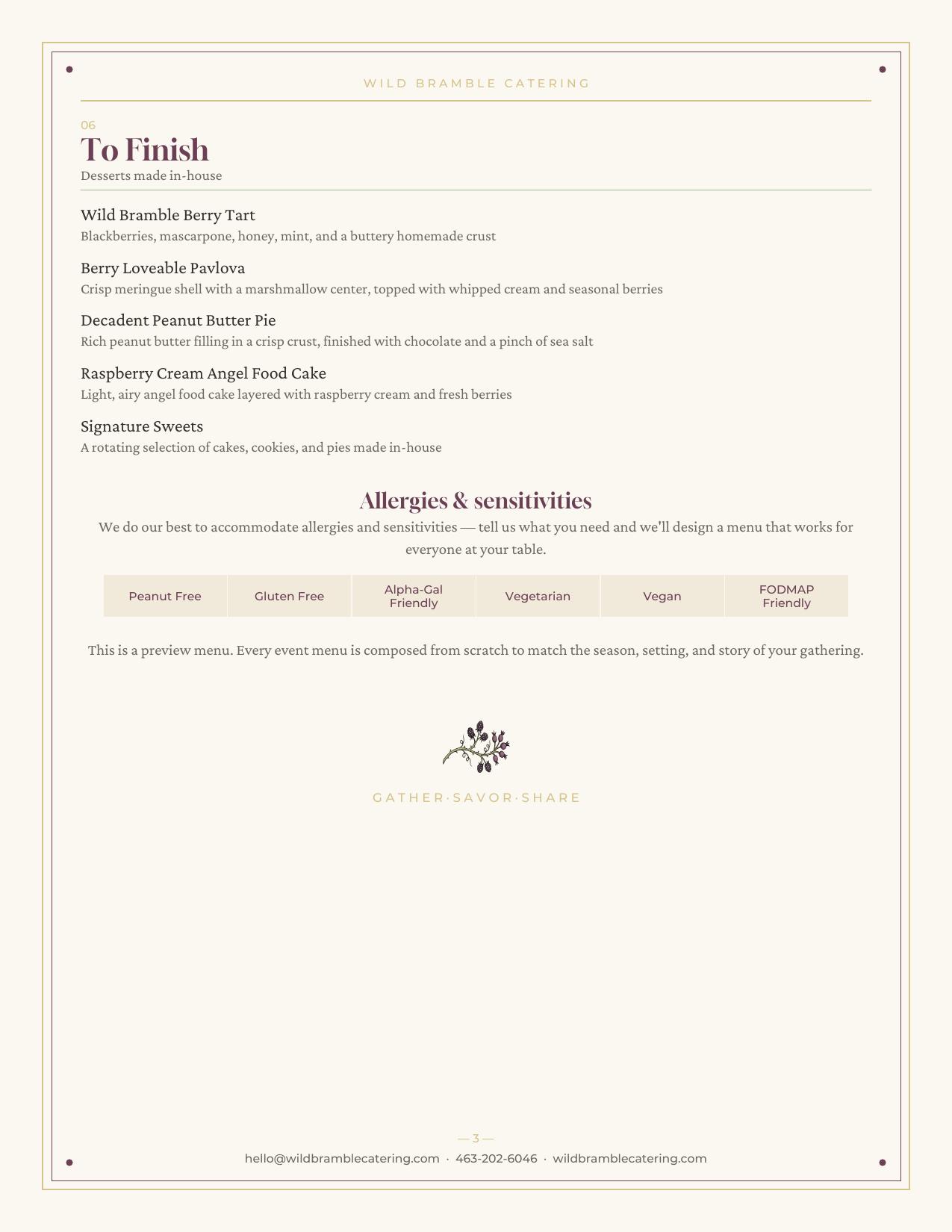 Wild Bramble Catering full menu, page 3