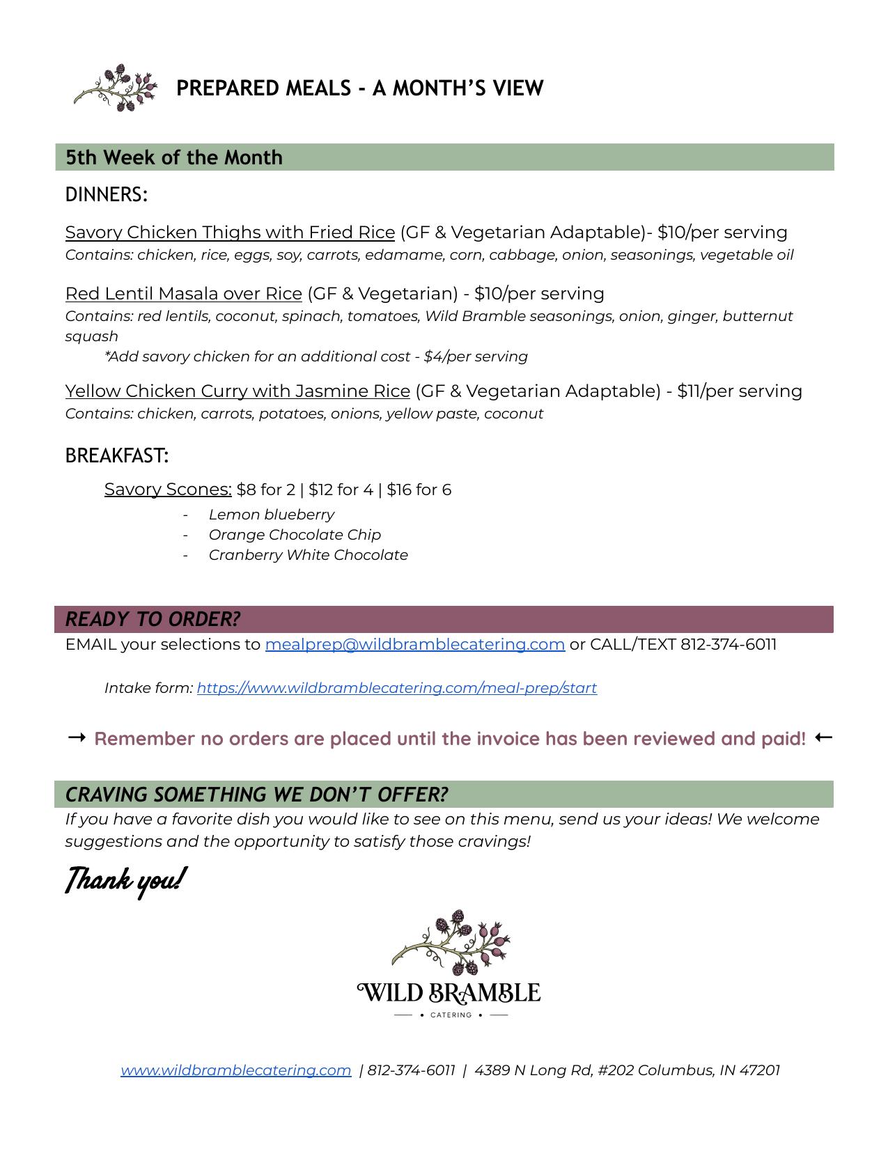 Wild Bramble meal prep weekly menu, page 3